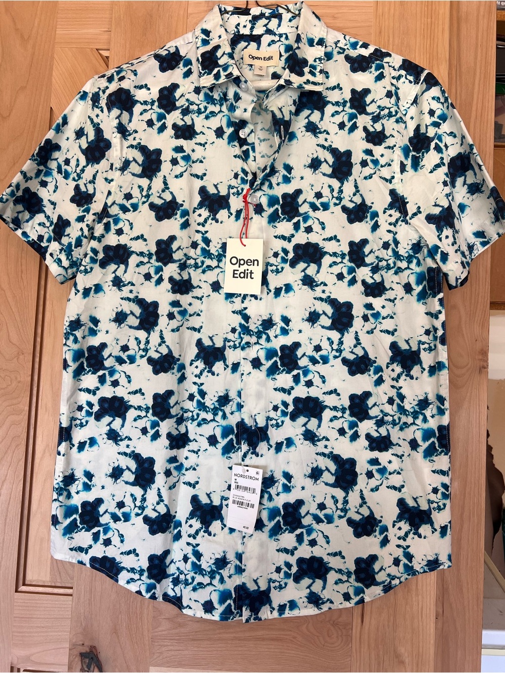 Open Edit Men’s Teal & Navy Short-Sleeve Button-Down Shirt